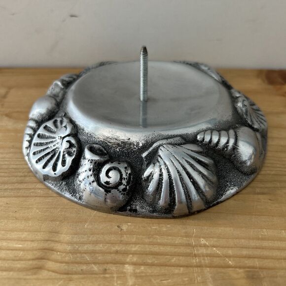 BETTY BARRENA Candle Holder Handcrafted Pewter Seashell Pillar Candle Stand - Picture 1 of 6